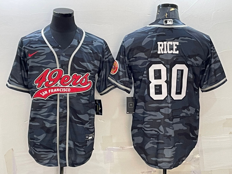 Men's San Francisco 49ers #80 Jerry Rice Gray Camo With Patch Cool Base Stitched Baseball Jersey